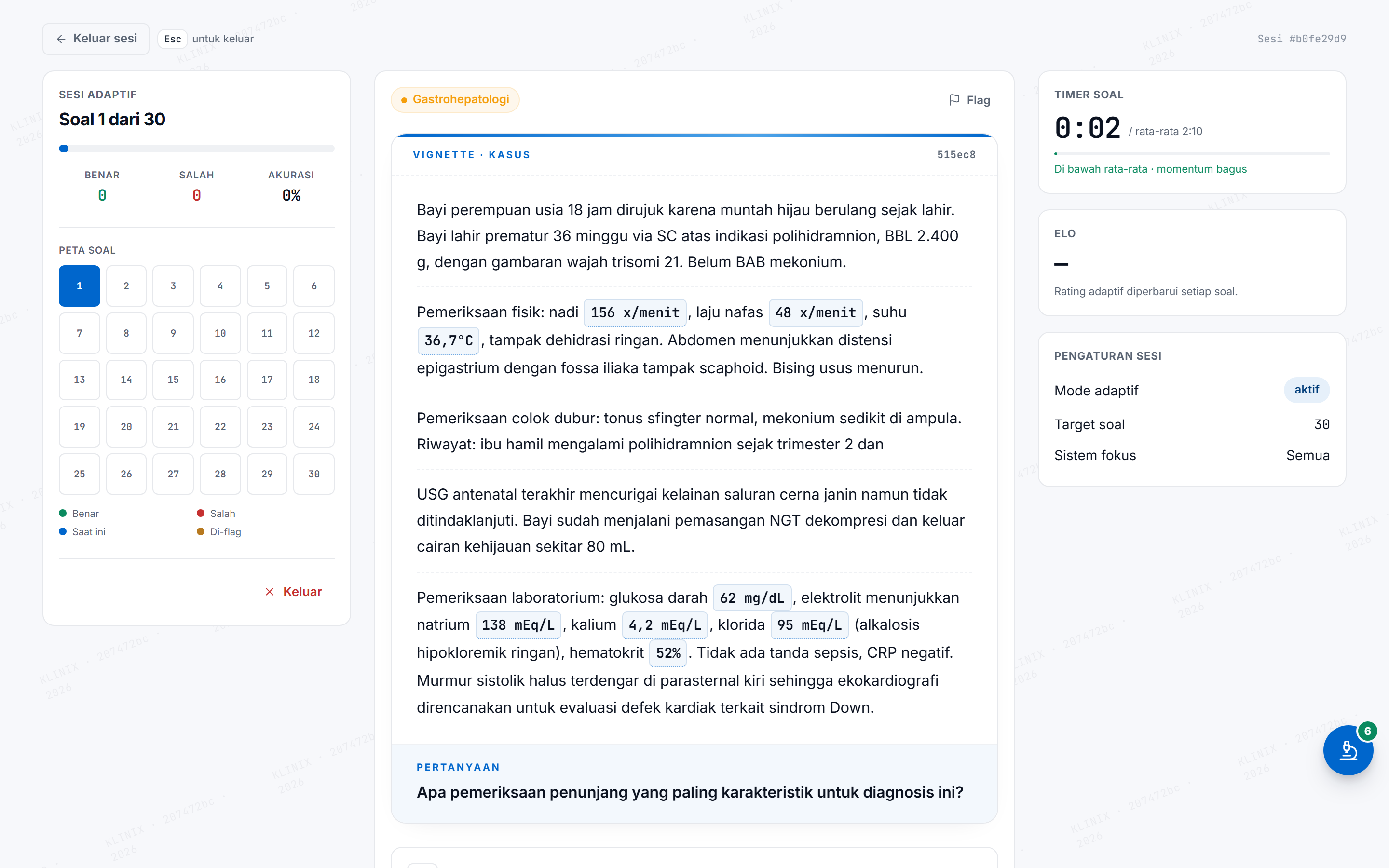 Sesi quiz adaptif dengan vignette klinis di Klinix